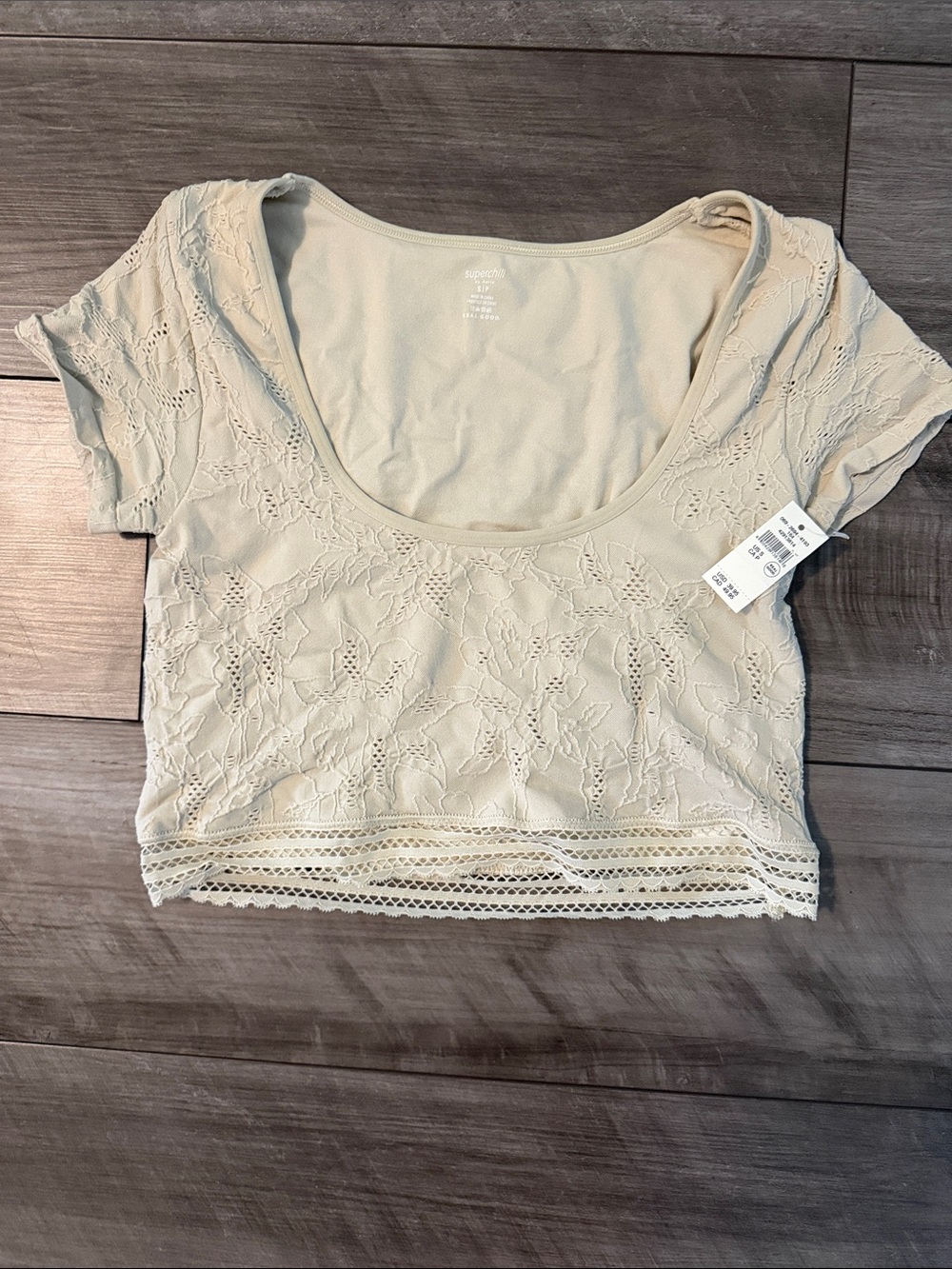aerie Cream Floral Lace Scoop-Neck Crop Top